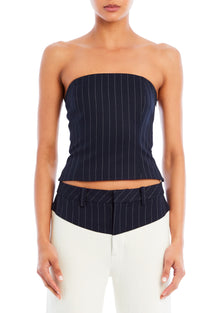Womens | Bridgette Bustier Top | Navy Pinstripe