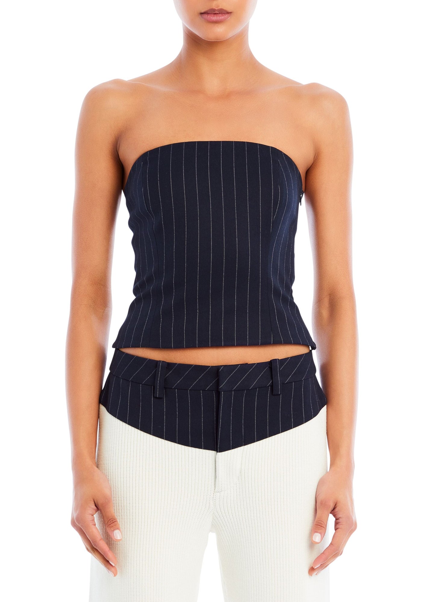 Womens | Bridgette Bustier Top | Navy Pinstripe