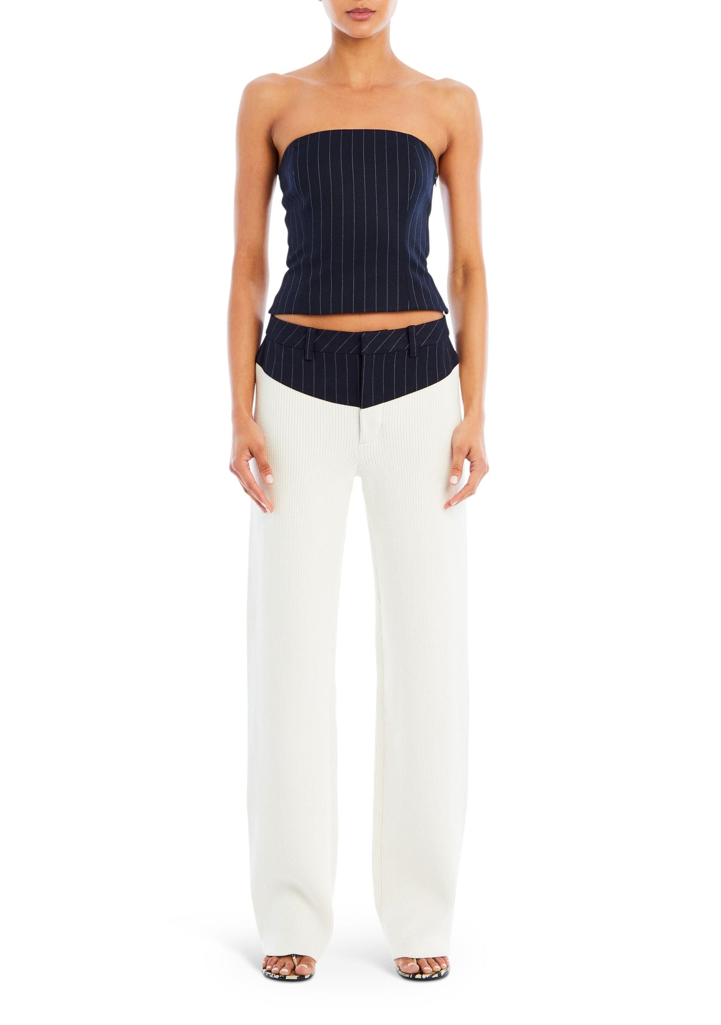Womens | Bridgette Bustier Top | Navy Pinstripe