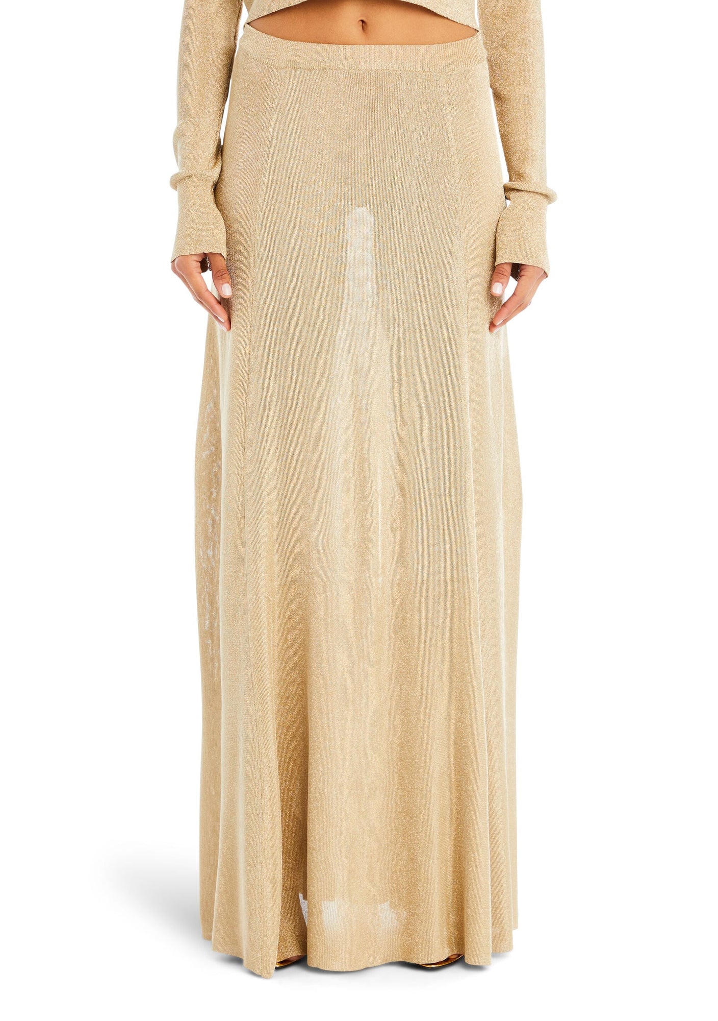 Womens | Alice Metallic Knit Maxi Skirt | Gold