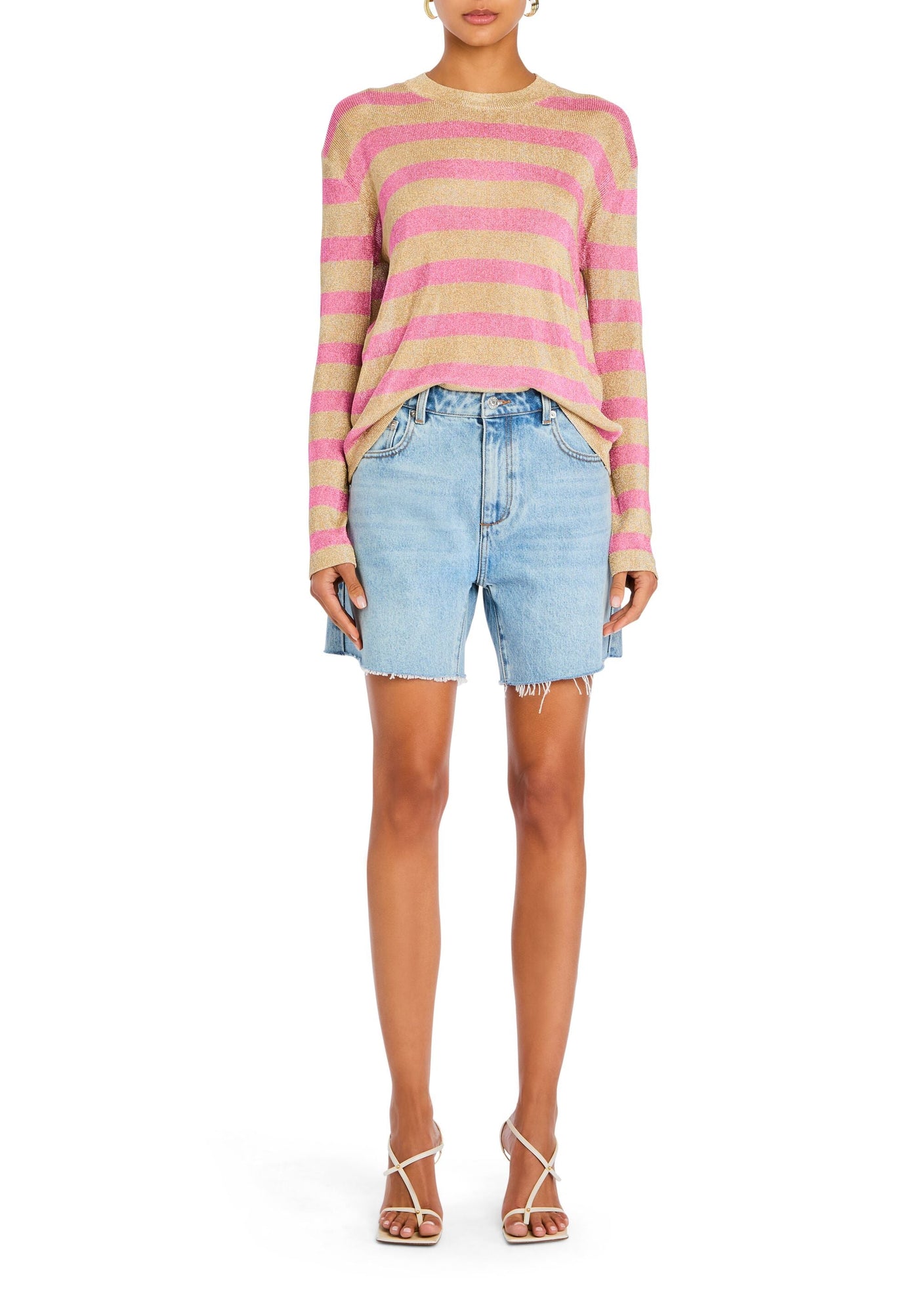 Womens | Hana Metallic Knit Top | Gold/Bubblegum