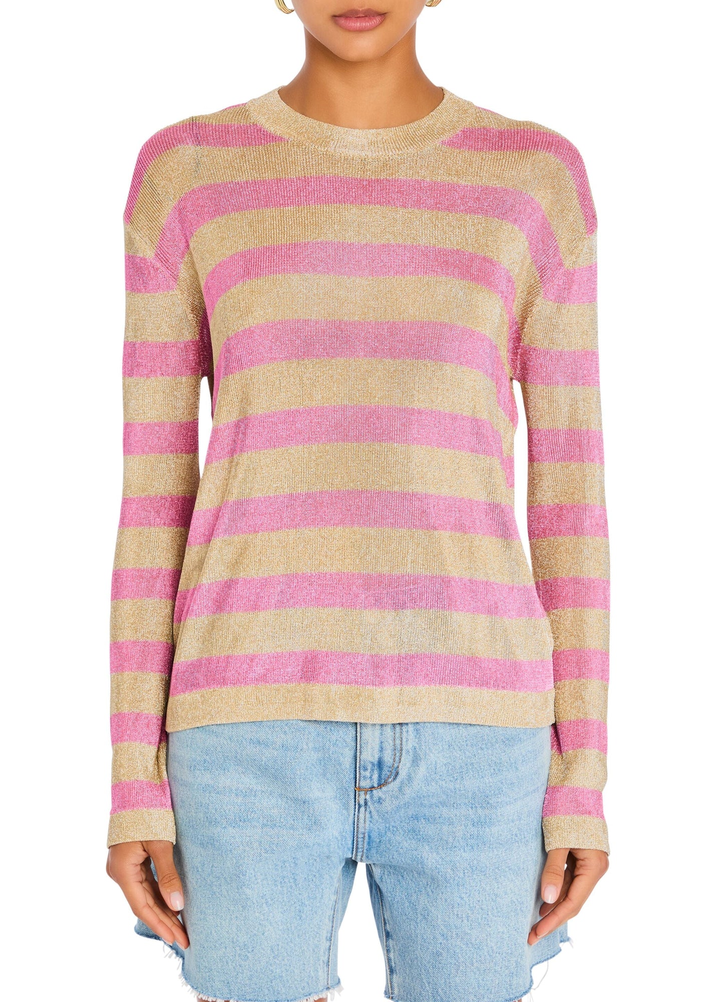 Womens | Hana Metallic Knit Top | Gold/Bubblegum