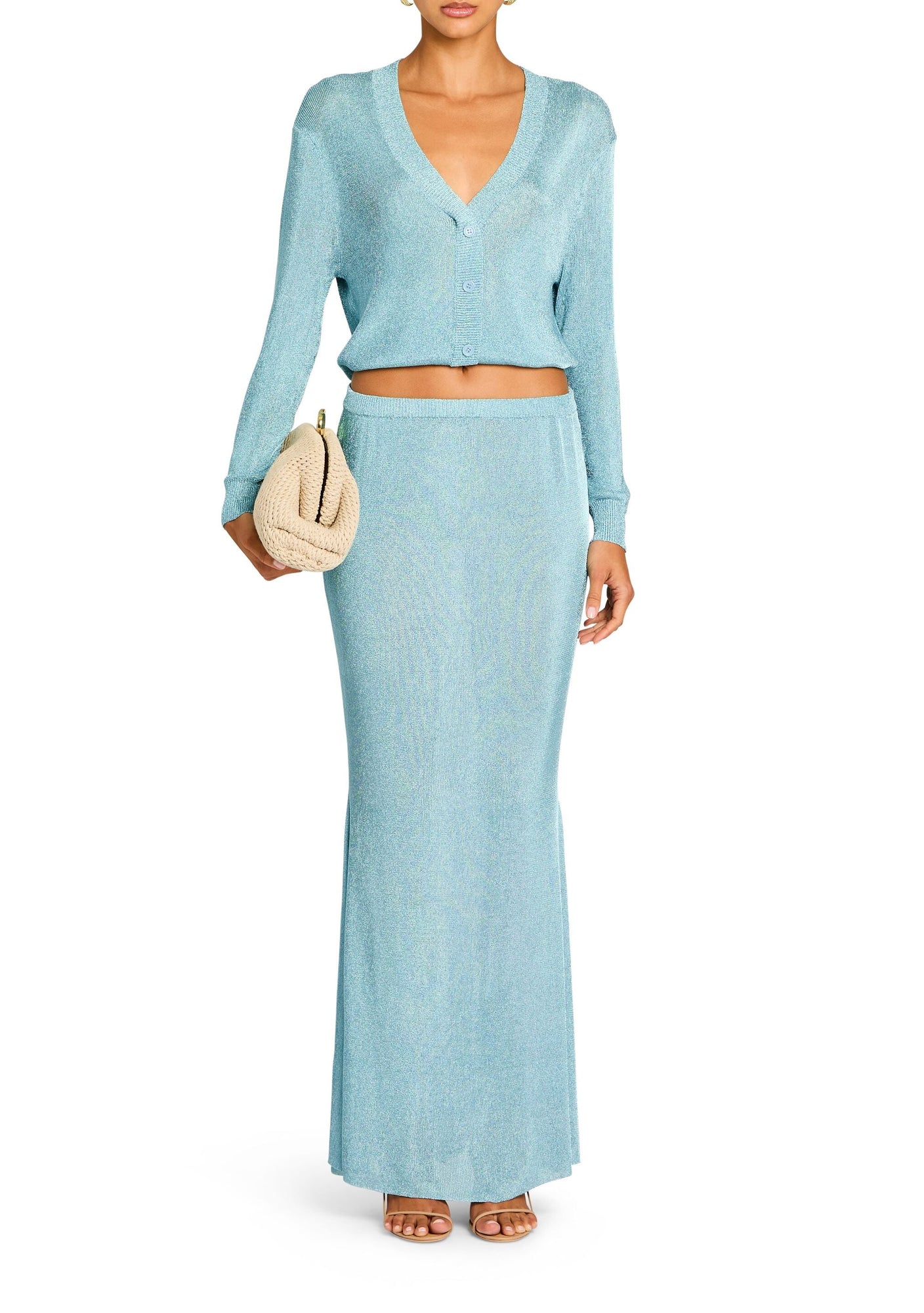 Womens | Harmony Metallic Knit Skirt | Frosted Sea