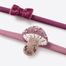 Girls | Velvet Bow + Mushroom Headband Set | Dark Violet