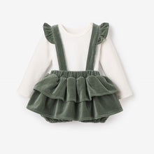 Girls | Velvet Jumper Skirt Set | Green