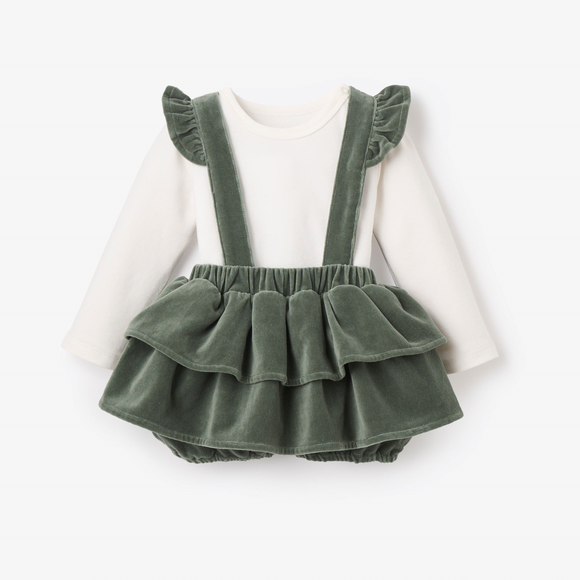 Girls | Velvet Jumper Skirt Set | Green