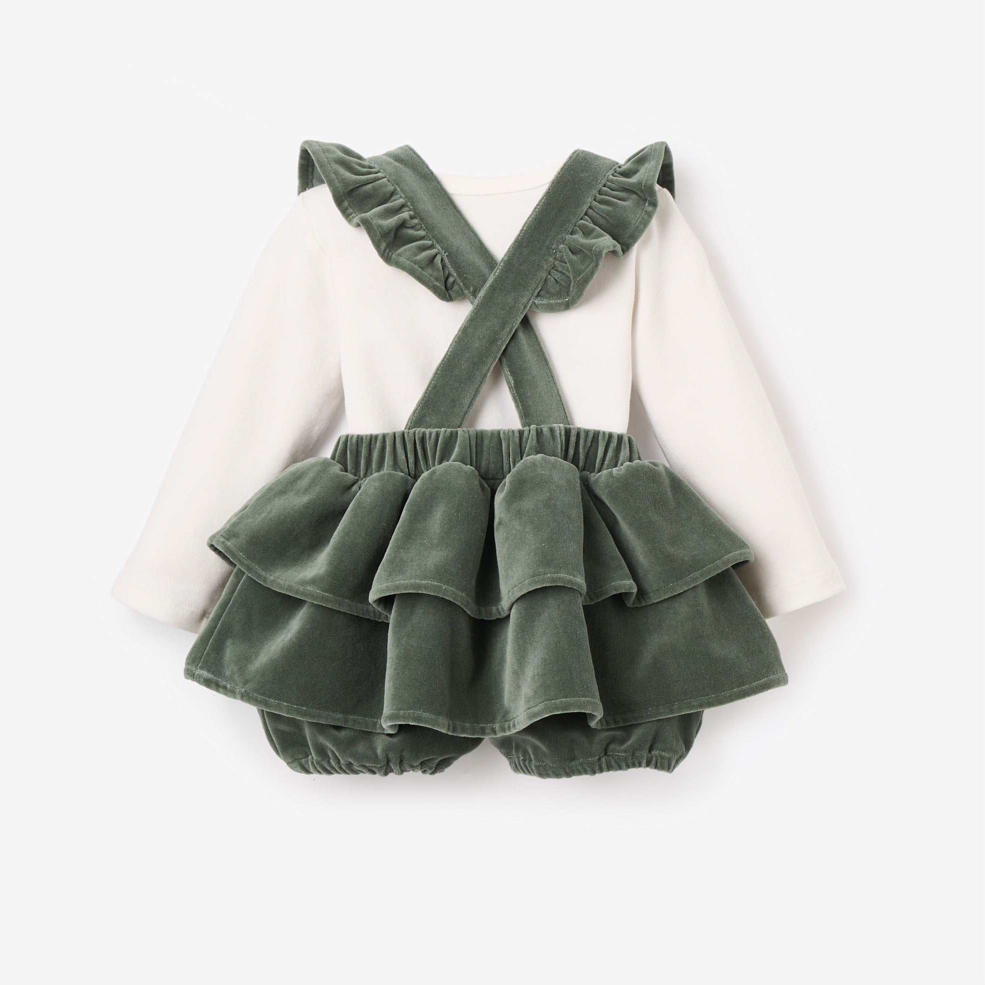 Girls | Velvet Jumper Skirt Set | Green