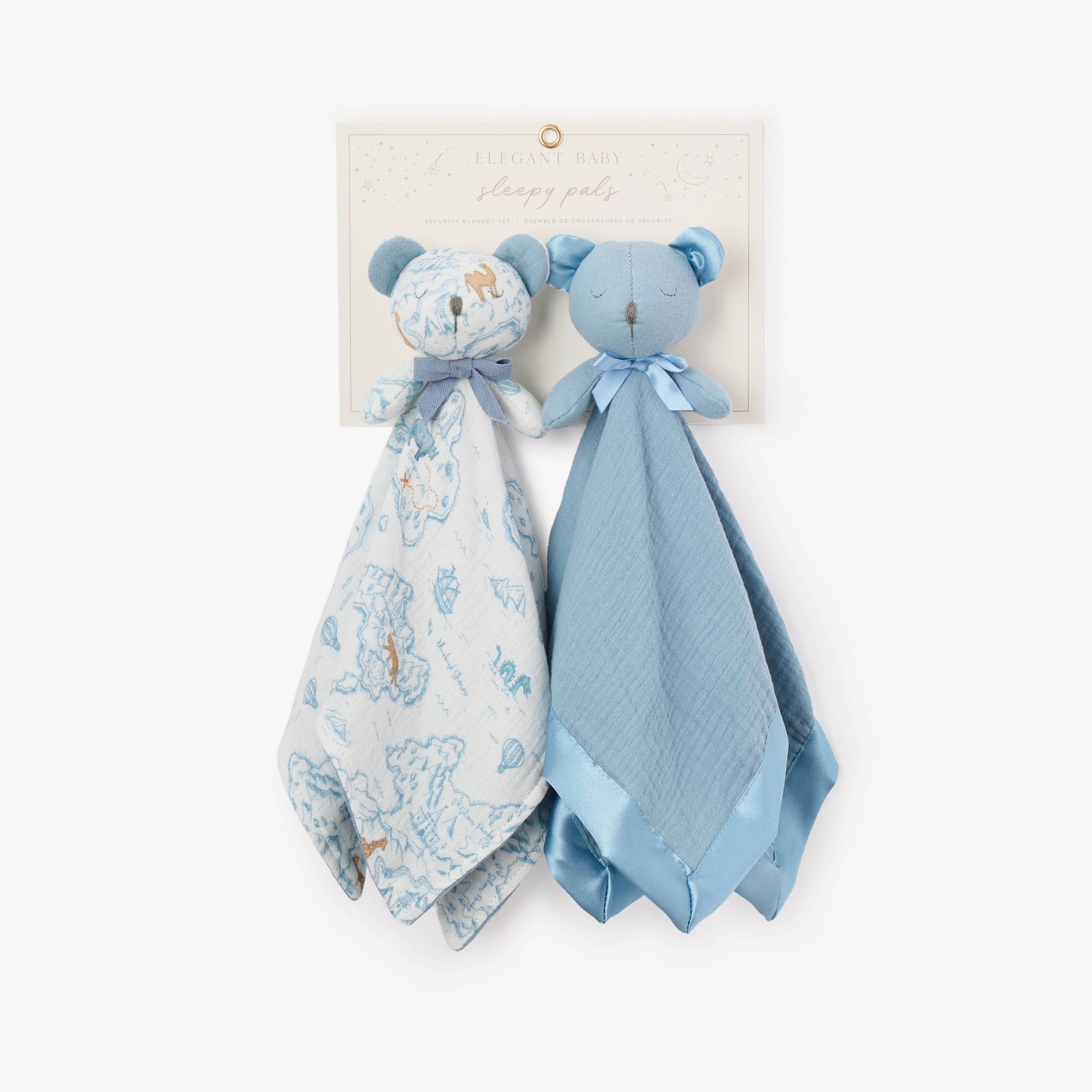Unisex | Blue "Sleepy Pals" Organic Security Blanket Set | Blue
