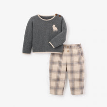 Boys | Wolf Knit Sweater + Plaid Pant Set | Dark Gray