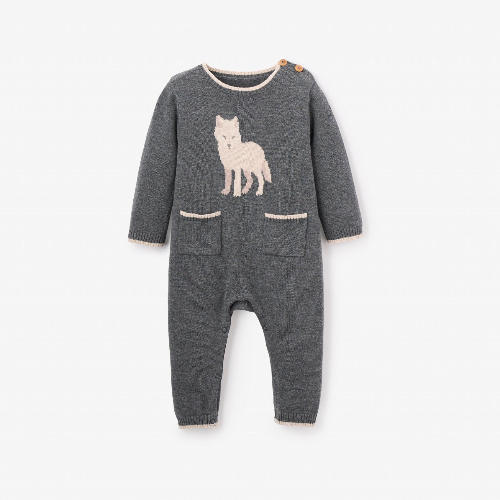 Boys | Wolf Knit Baby Jumpsuit | Dark Gray