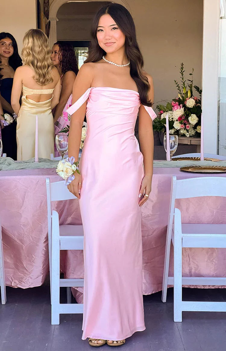 Ella Off Shoulder Prom Dress | Light Pink