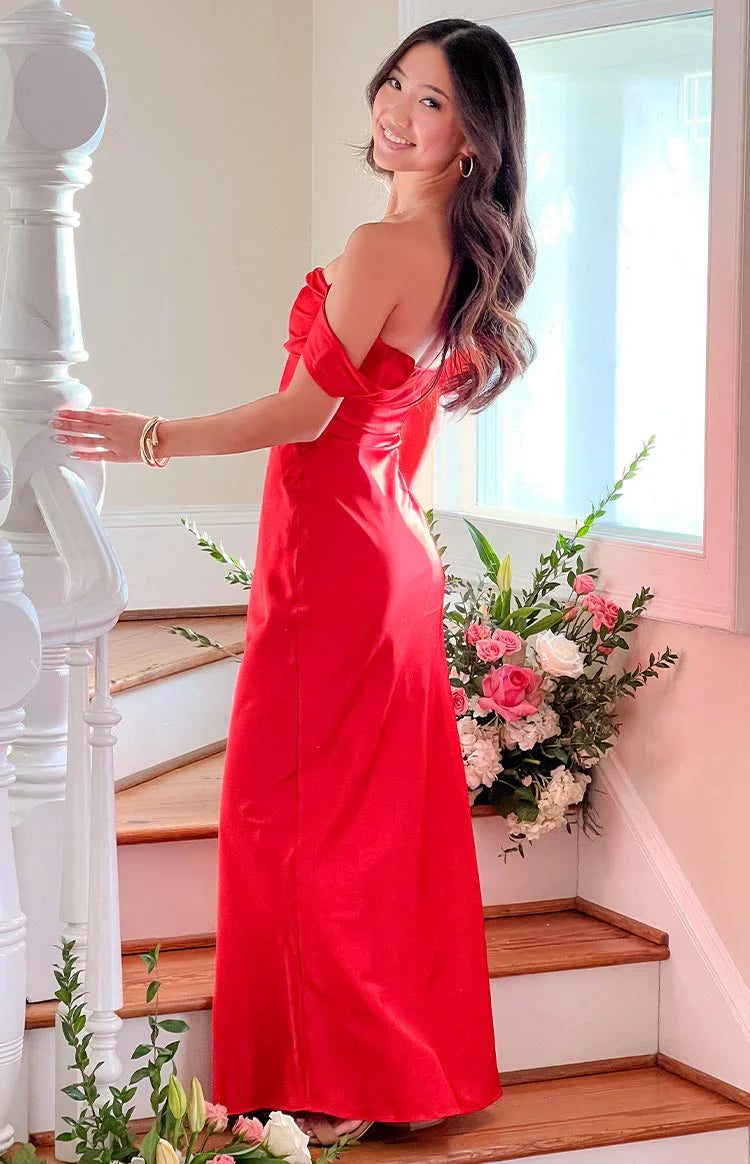 Ella Off Shoulder Formal Dress | Red