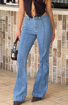 Elowen Flared Denim Jeans | Mid Wash
