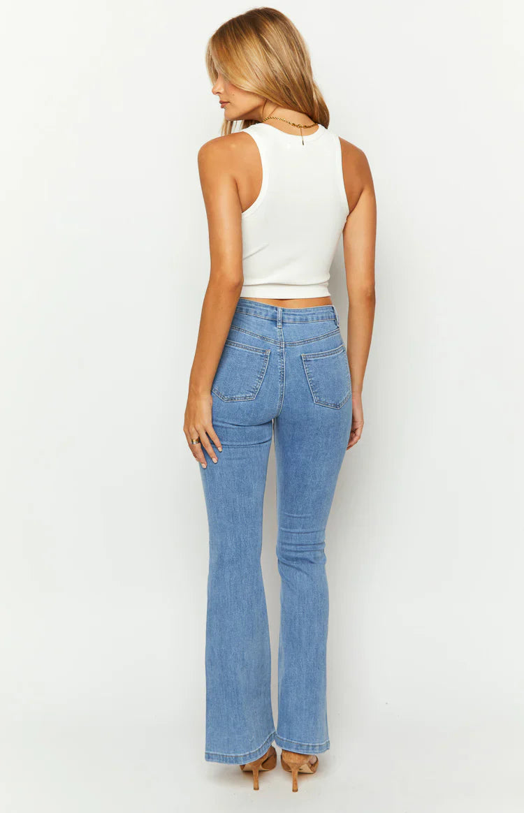 Elowen Flared Denim Jeans | Mid Wash