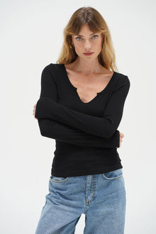 LNA Emory Notch Long Sleeve in Black