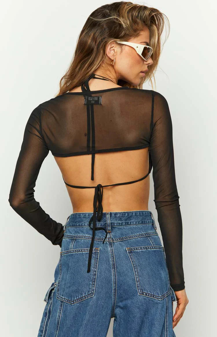 Enya Mesh Bra and Crop Set | Black
