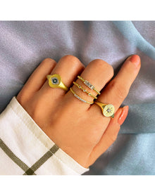 Evil Eye Signet Diamond Ring | 14K Yellow Gold
