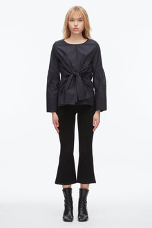 Tie Front Poplin Shirt | Midnight
