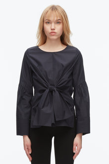 Tie Front Poplin Shirt | Midnight