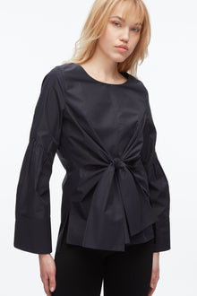 Tie Front Poplin Shirt | Midnight