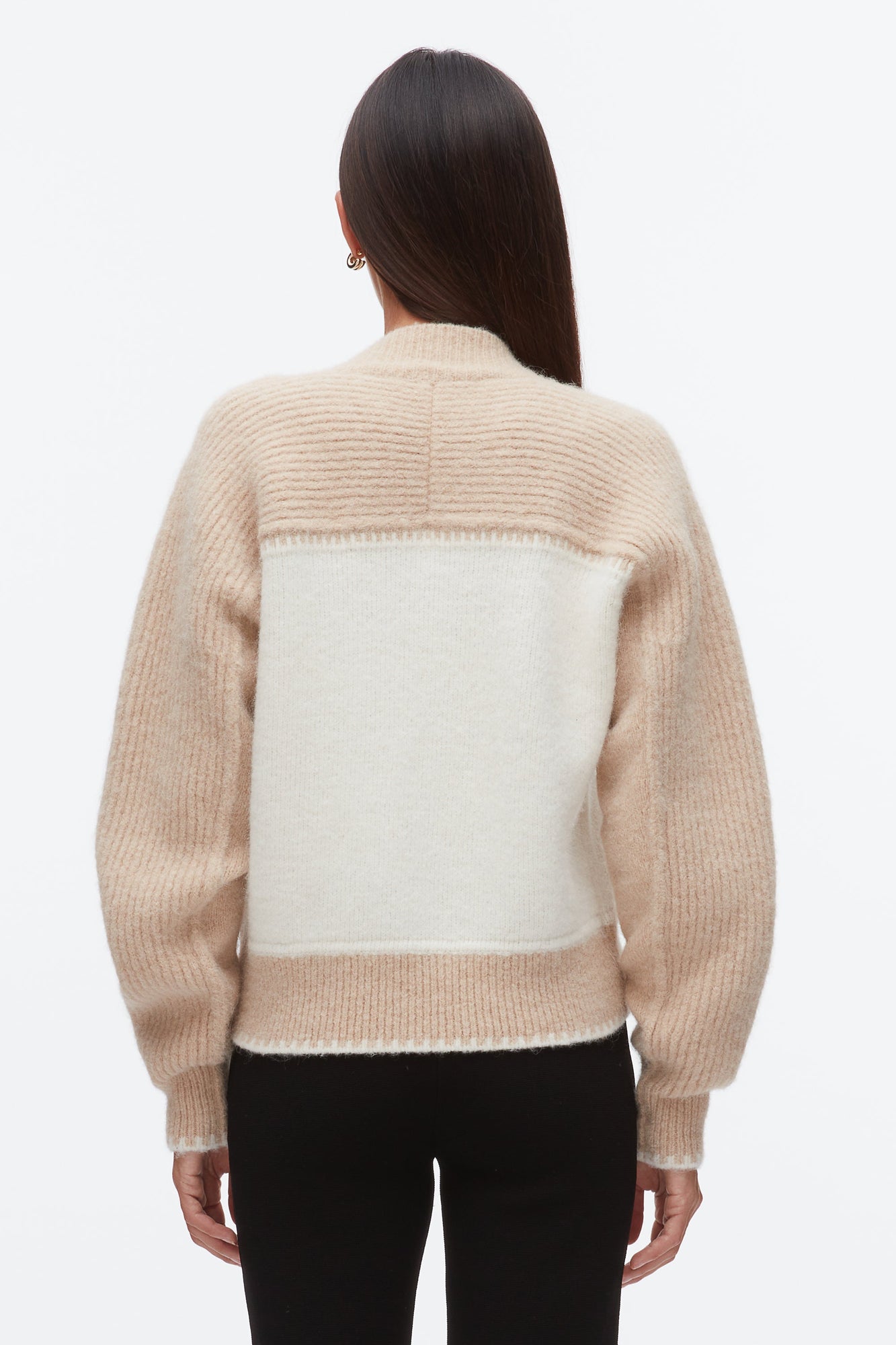 Colorblock Zip Cardigan | Ivory/Beige