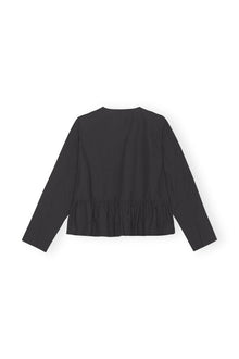 Cotton Poplin Tie String Peplum Blouse | Black