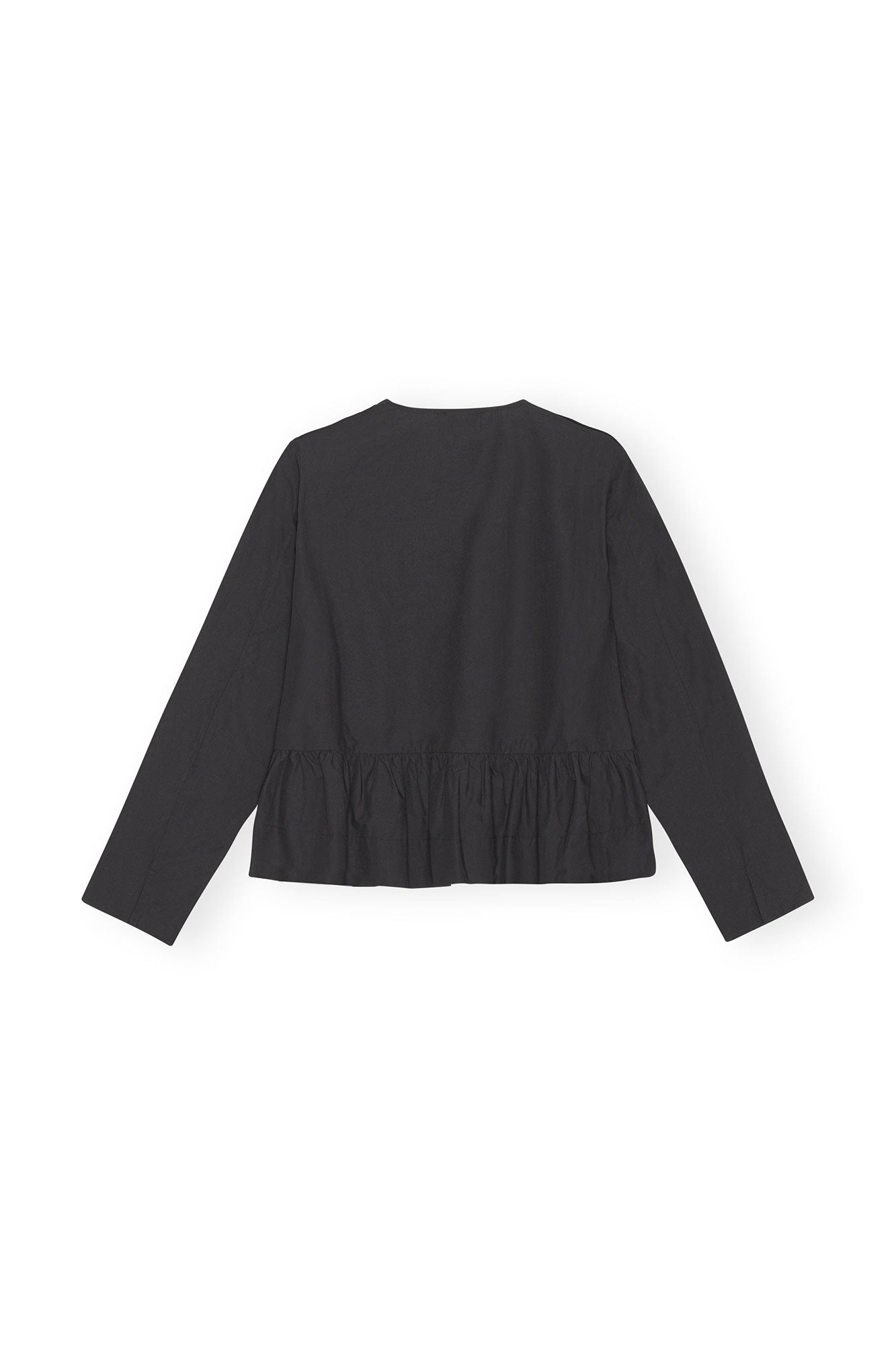 Cotton Poplin Tie String Peplum Blouse | Black
