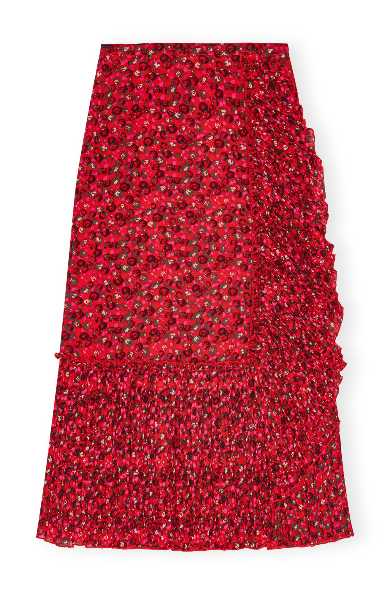 Pleated Georgette Flounce Midi Skirt | Racing Red
