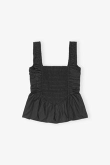 Cotton Poplin Smock Strap Blouse | Black