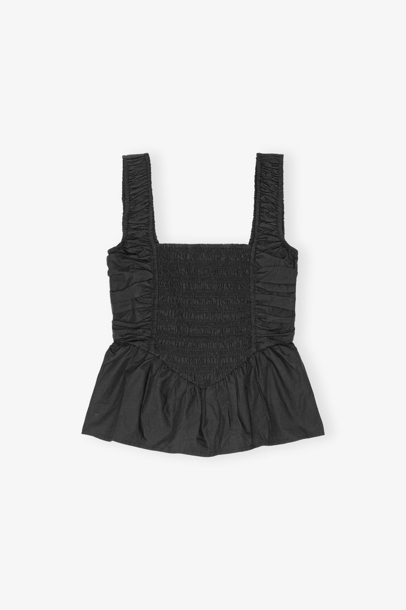 Cotton Poplin Smock Strap Blouse | Black