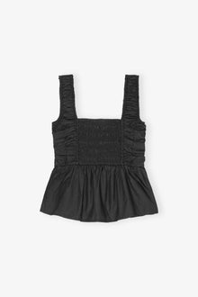 Cotton Poplin Smock Strap Blouse | Black