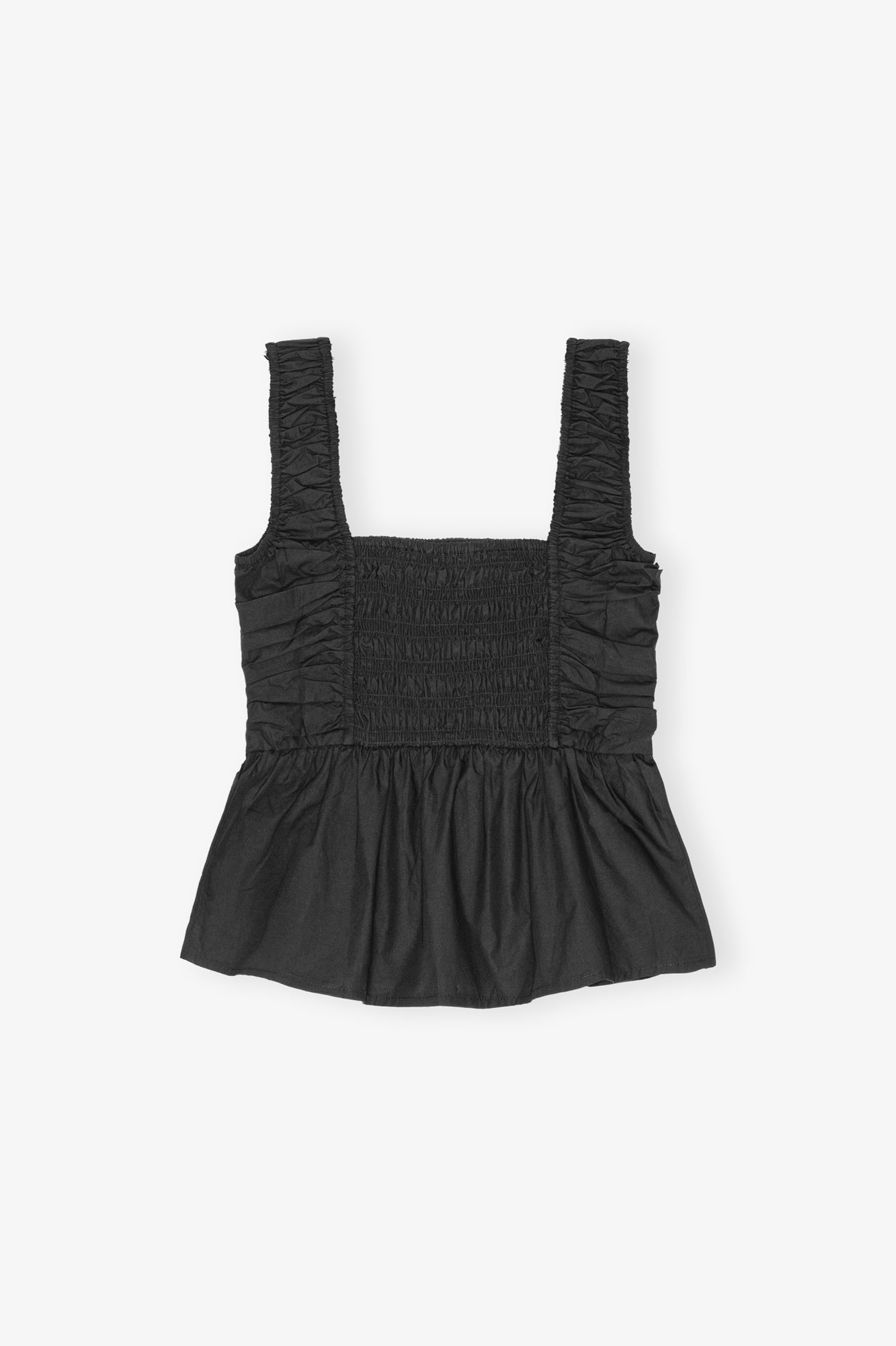 Cotton Poplin Smock Strap Blouse | Black