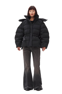 Tech Seersucker Oversized Puffer Jacket | Black