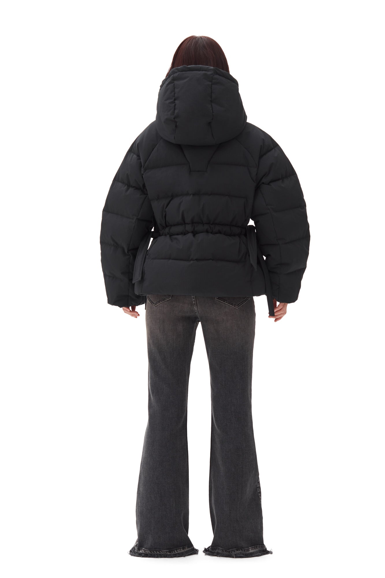Tech Seersucker Oversized Puffer Jacket | Black