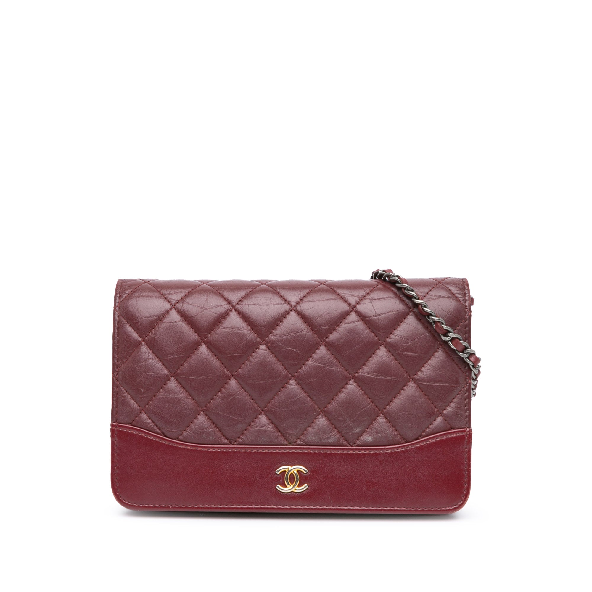 Chanel | Pre-Owned Quilted Aged Calfskin Gabrielle Wallet on Chain | Red/Bordeau