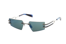 Unisex | Fixe Sunglass | Silver - Navy Enamel - Blue Swirl | Dark Green w/ Blue Mirror