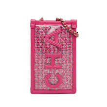 Chanel | Pre-Owned Tweed and PVC Phone Clutch with Chain | Pink