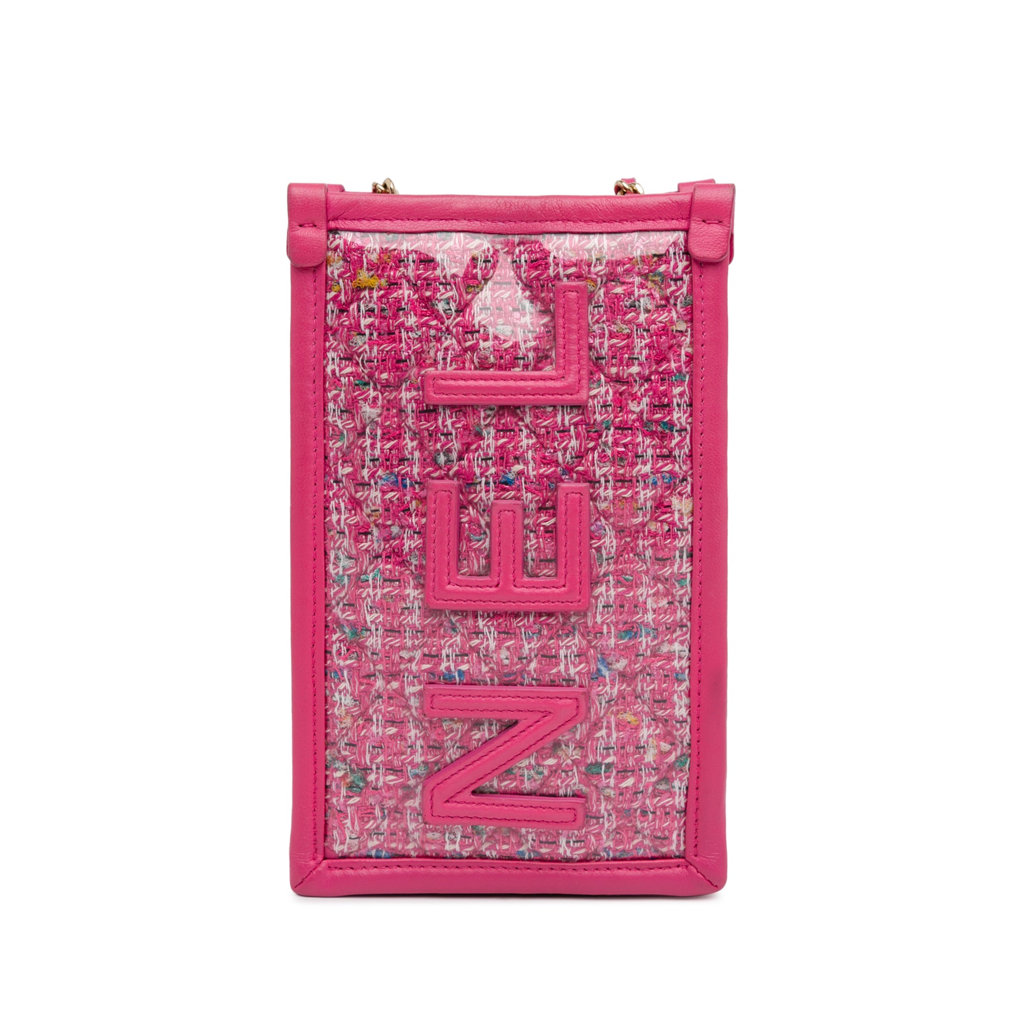 Chanel | Pre-Owned Tweed and PVC Phone Clutch with Chain | Pink