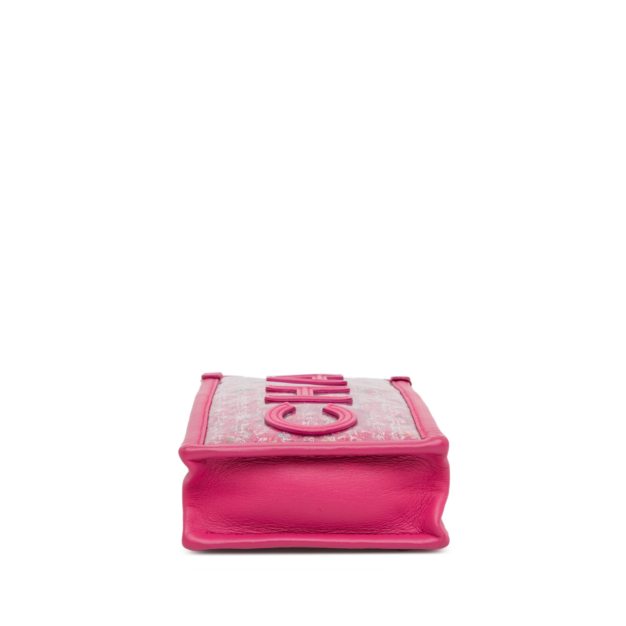 Chanel | Pre-Owned Tweed and PVC Phone Clutch with Chain | Pink