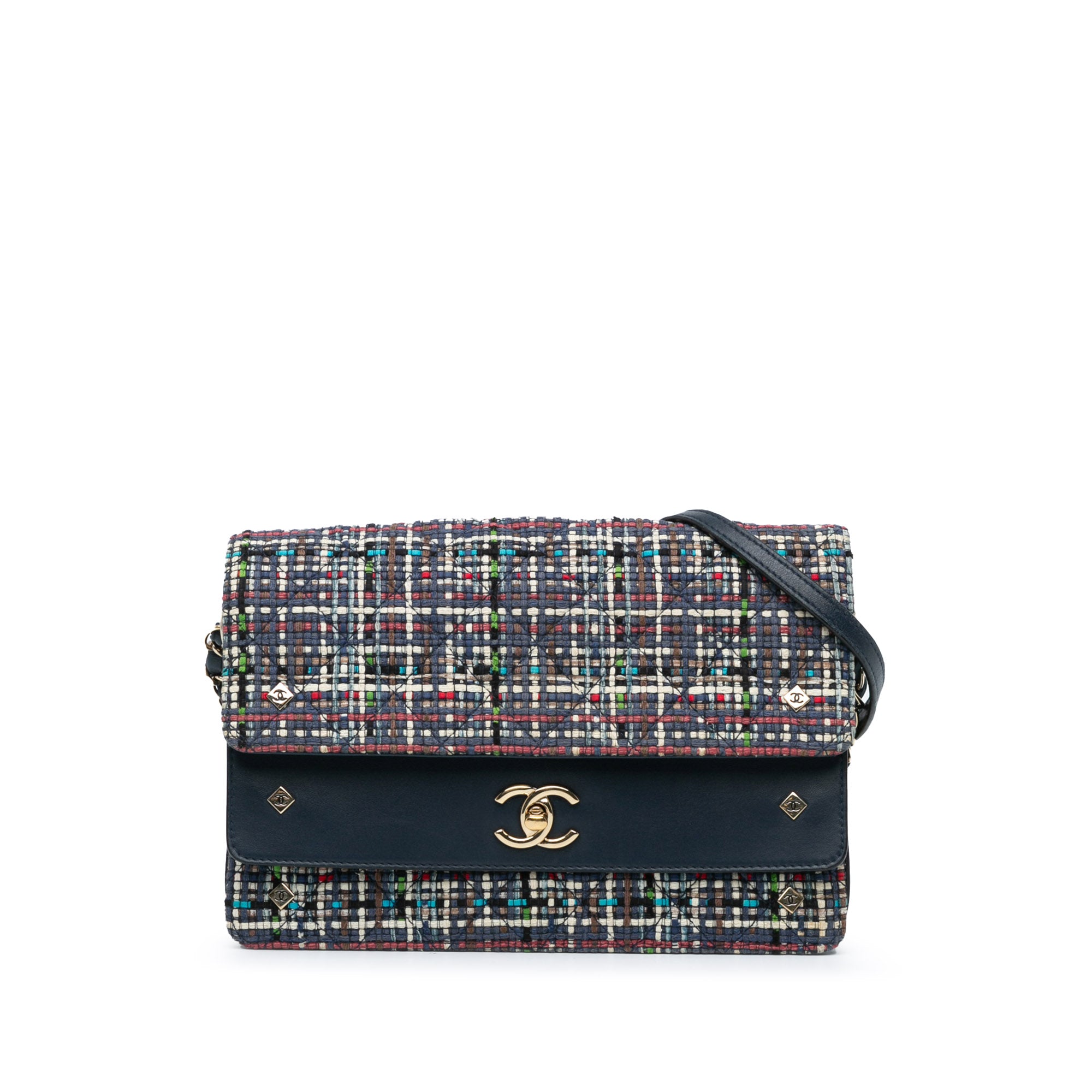 Chanel | Pre-Owned CC Multicolor Tweed Double Flap | Blue/Navy