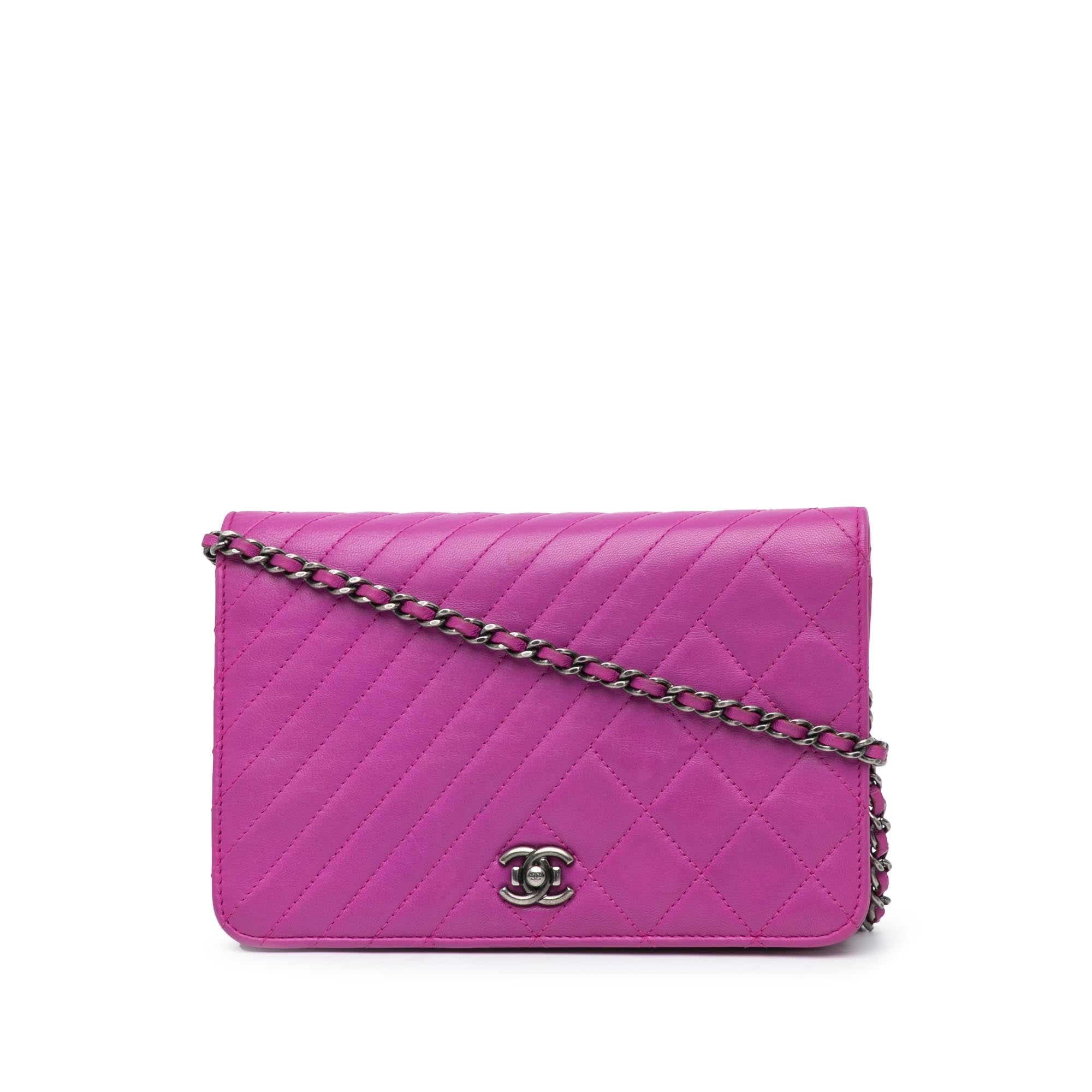 Chanel | Pre-Owned Lambskin Coco Boy Wallet On Chain | Purple/Magenta
