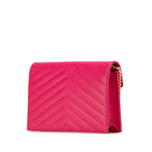 Saint Laurent | Pre-Owned Grain De Poudre Cassandre Envelope Chain Wallet | Pink/Hot Pink