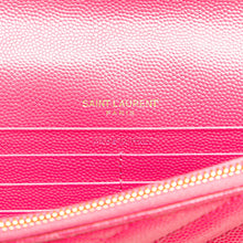 Saint Laurent | Pre-Owned Grain De Poudre Cassandre Envelope Chain Wallet | Pink/Hot Pink