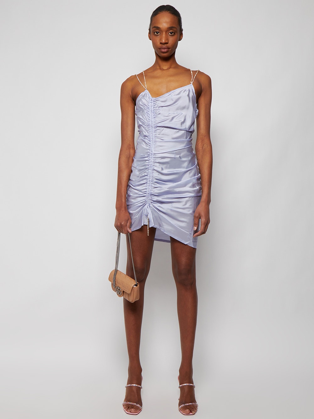 Women | GCDS | Asymmetrical Gathered Logo Dress | New Light Blue