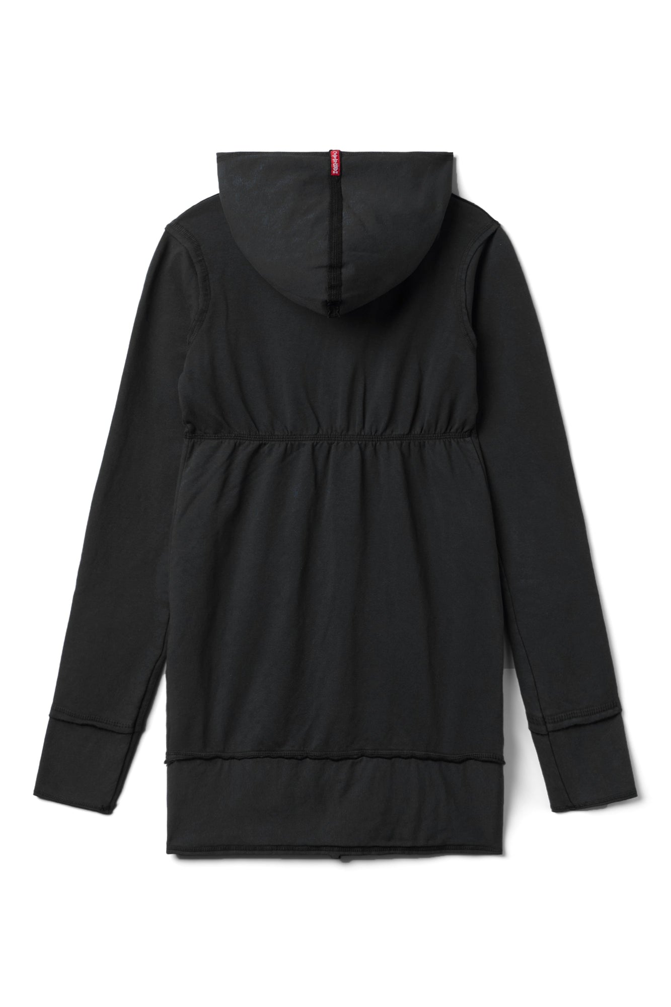 Women | Raw Edge Empire Waist Long Zip Hoodie | Black