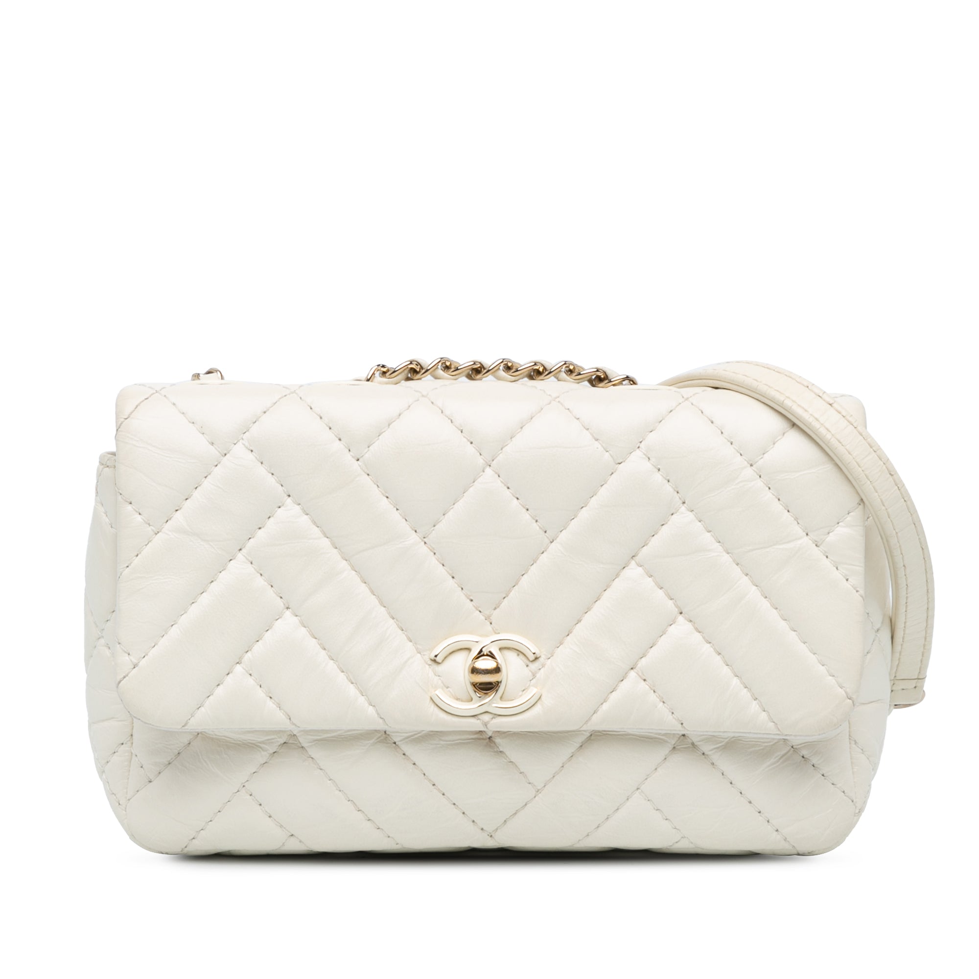 Chanel | Pre-Owned Small Mix Quilted Aged Calfskin New Clutch Flap | White/Ivory