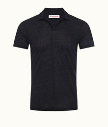 Felix Short Resort Collar Short-Sleeve Linen Polo Shirt | Night Iris