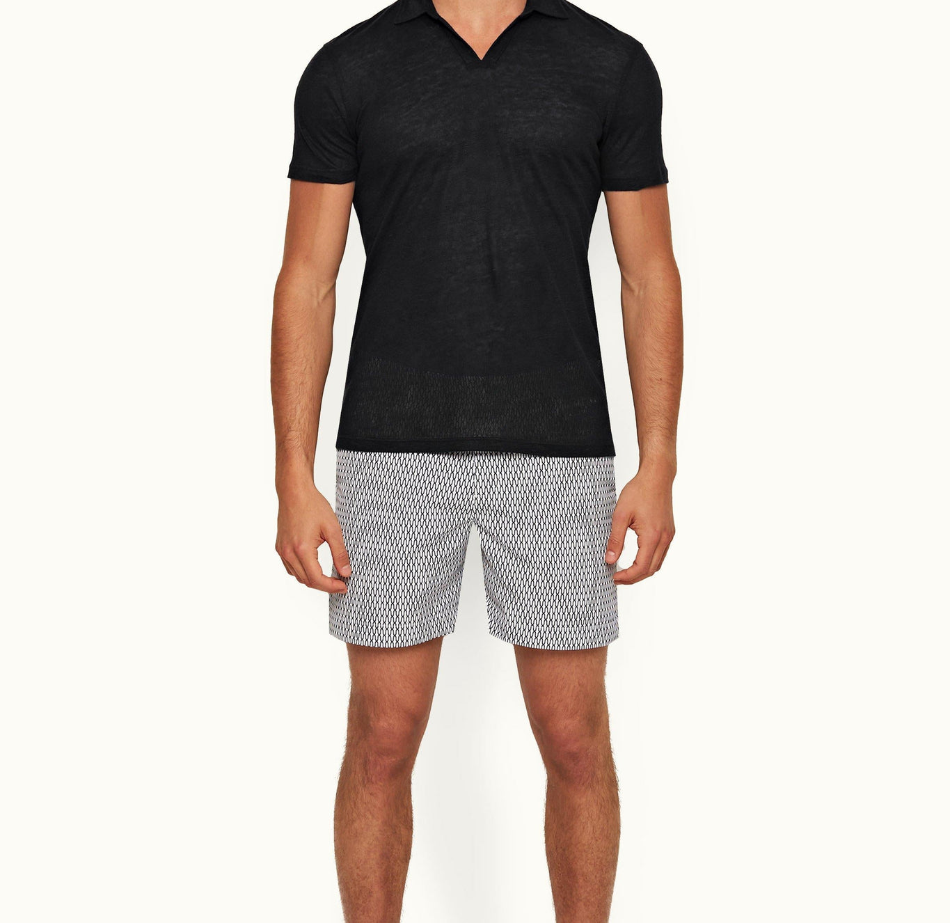 Felix Short Resort Collar Short-Sleeve Linen Polo Shirt | Night Iris