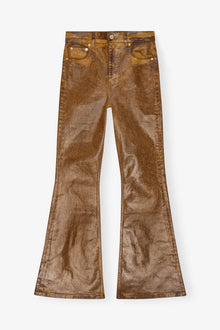 Flared Jeans in Brown Foil Denim | Cognac