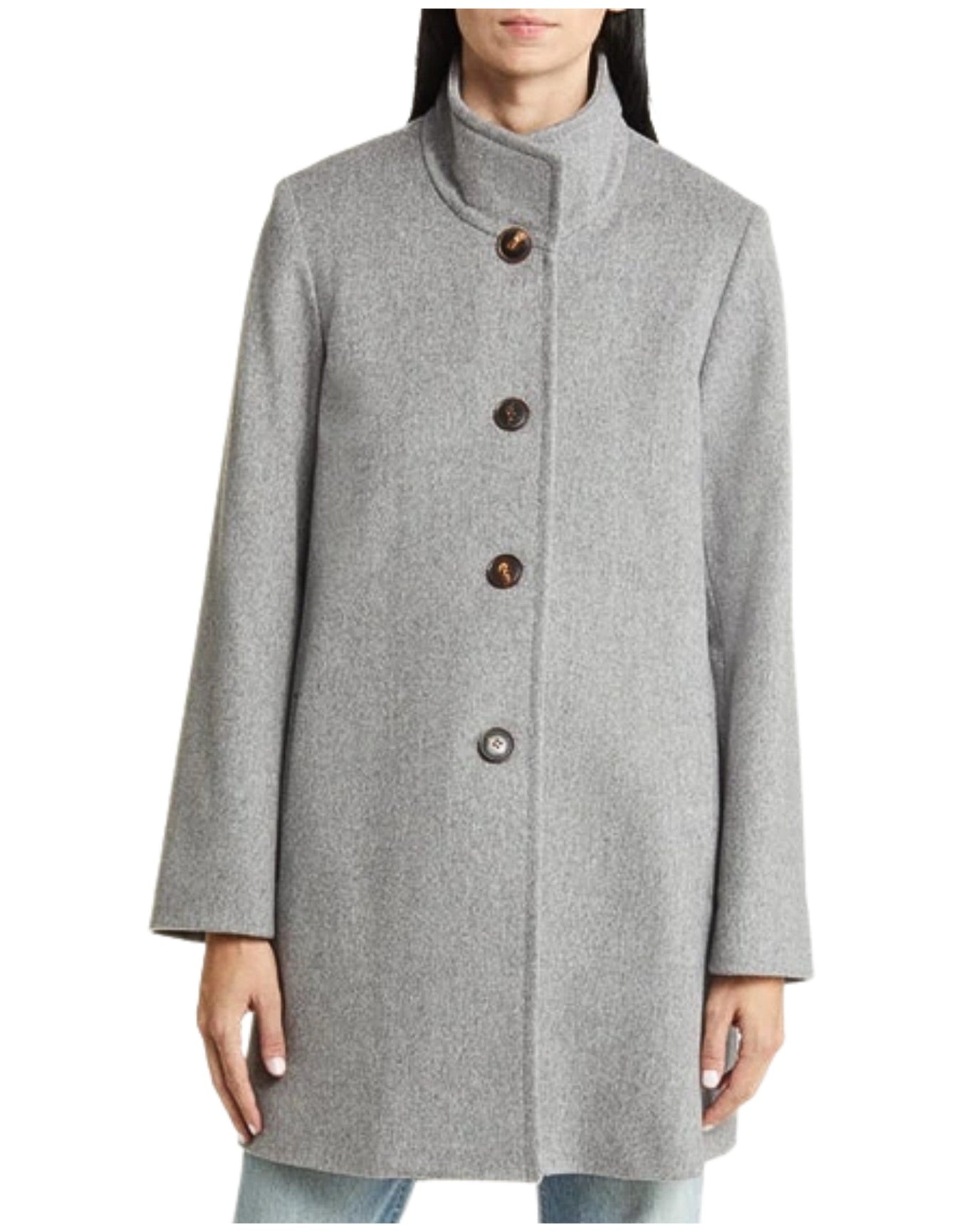 Fleurette | Women | Stand Collar Car Coat With Pick-Stitch Detail Featured In Italian 100% Wool | Grey Heather